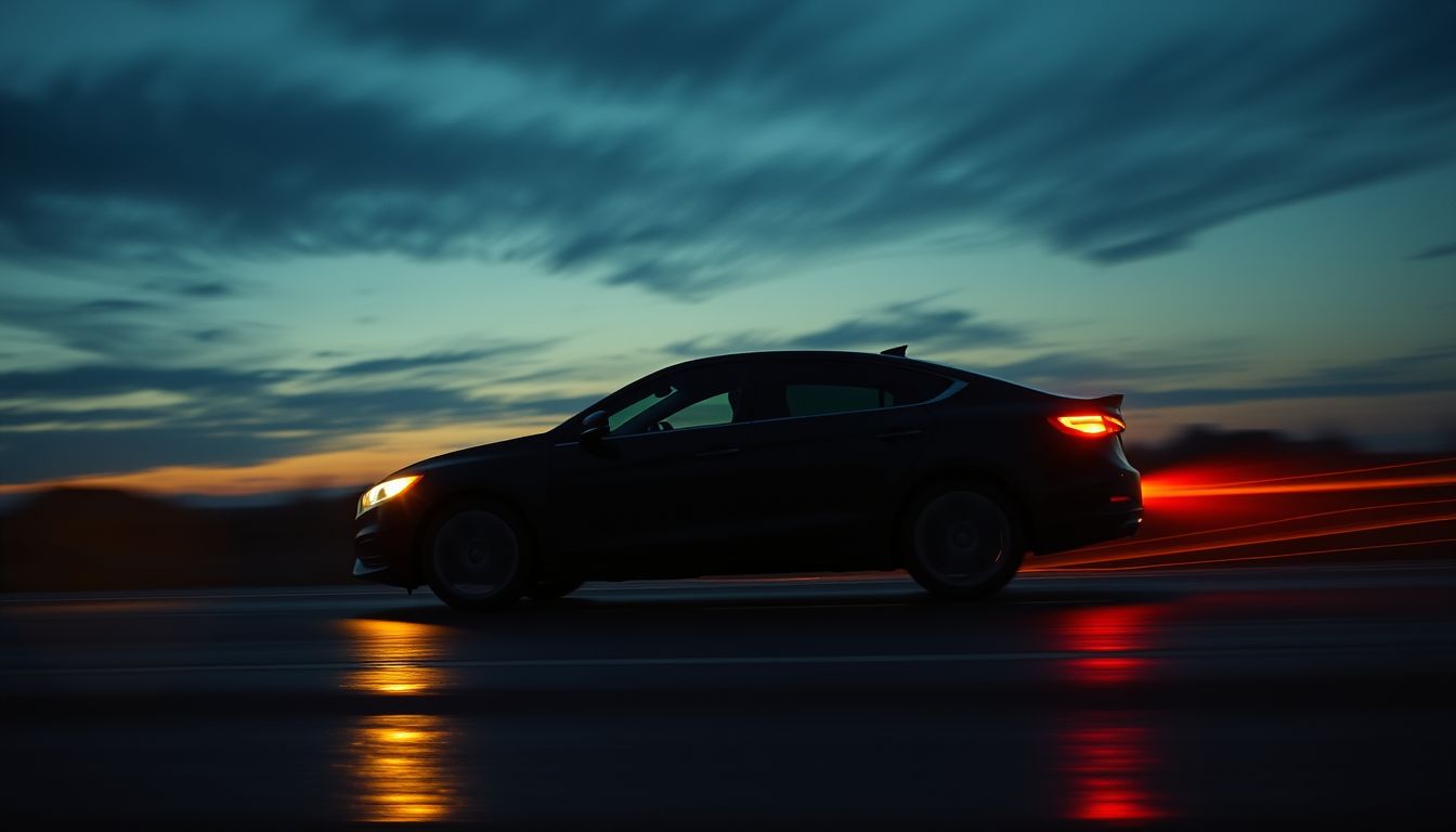 Car silhouette with golden light trails — car loan calculator