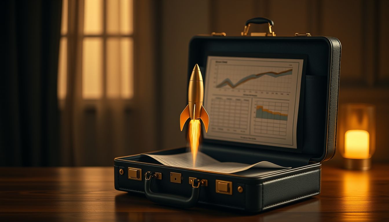 Golden rocket from a briefcase — small business funding