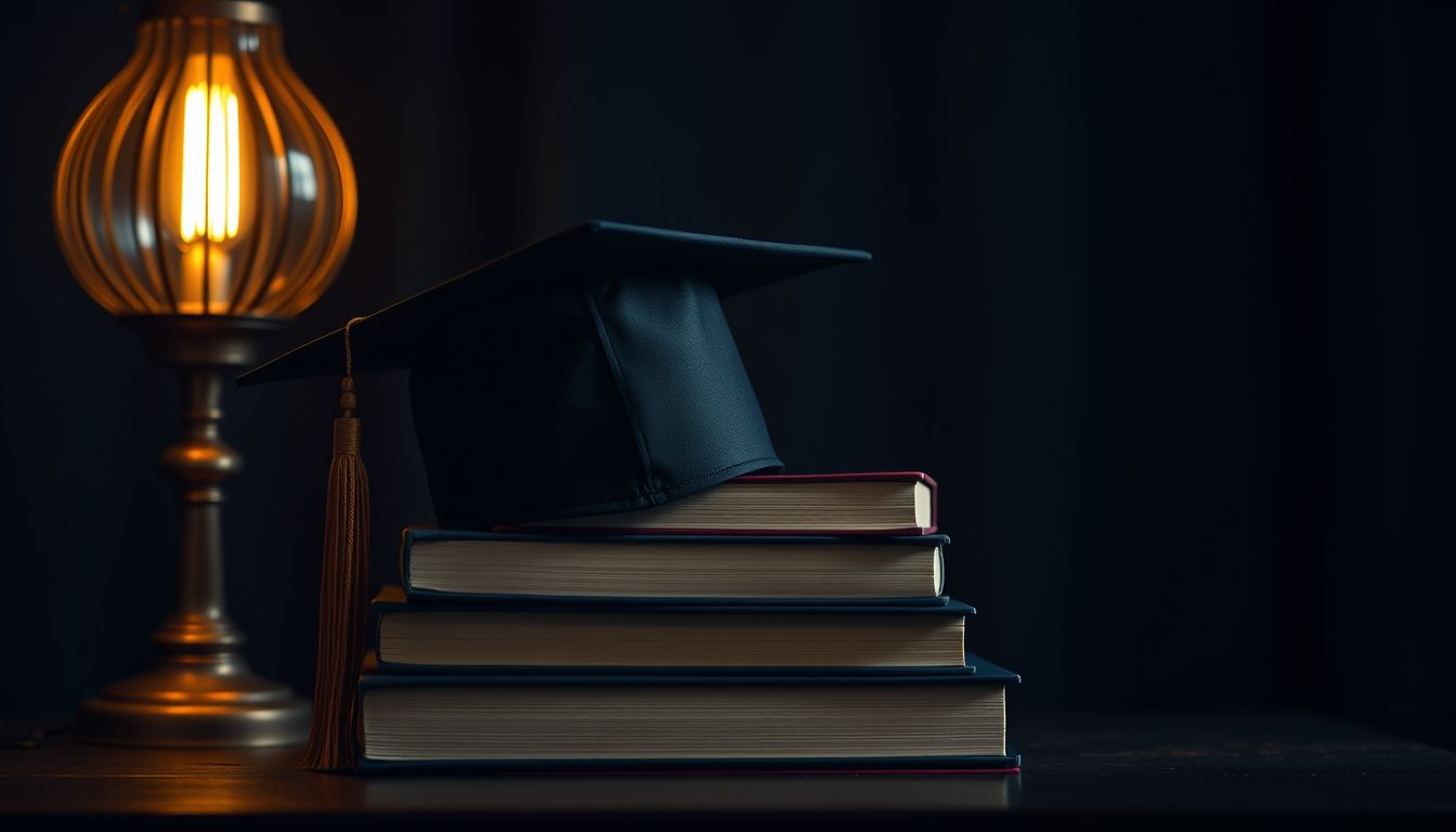 Graduation cap on books beside a lamp — student loan help